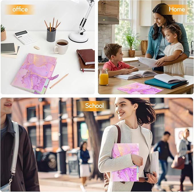 Expanding File Folder,Folders for Important Documents Organizer,Accordion File Organizer,Aesthetic Folders for School Students,5 Pockets File Folder for Home Bills,Pack of 2(Pink+Purple)