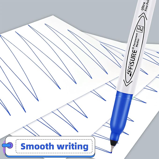 Blue Ultra Fine Point Permanent Markers, 18 Pack, 0.4 mm, Precision Extra Fine Tip for Detailed Writing, Art, Crafts & Labeling on Paper, Plastic, Glass, Metal, Waterproof, Fade-Resistant Ink