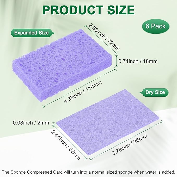 M METERXITY 6-Pack Kitchen Sponges, Condense Eco Cellulose Non-Scratch Scrub Heavy Sponge for Kitchen/Household/Bathroom, Clean Tough Messes Dish Scrubber [Purple]