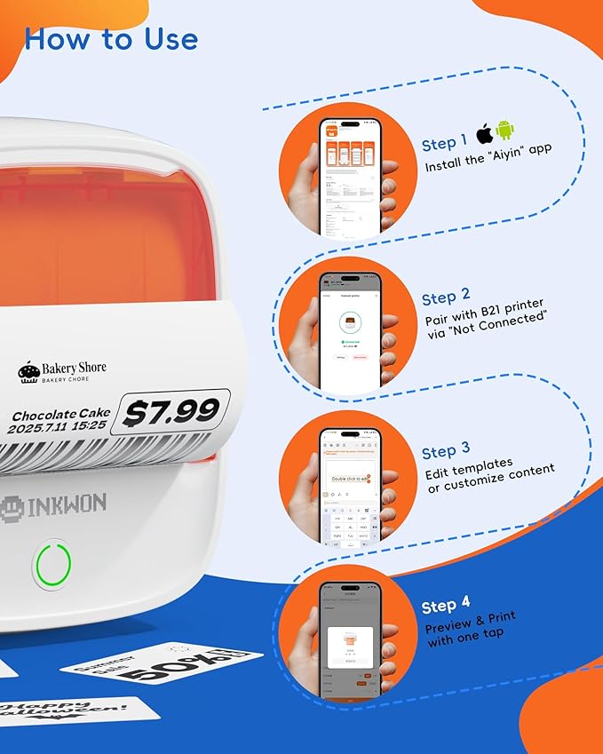 B21 Label Maker Machine with Tape, 2-Inch Wide Waterproof Tape, Bluetooth Portable Label Maker for Small Business, Office, Home, School Organization