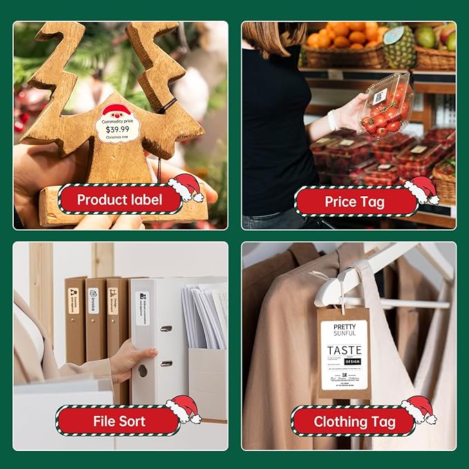 NEW1 Label Printer +4 Rolls Labels, 2 Inch Portable Inkless Bluetooth Label Maker for Small Business Home School, Automatic Label Recognition, Sticker Printer for Address Logo Barcode Clothing (Green)