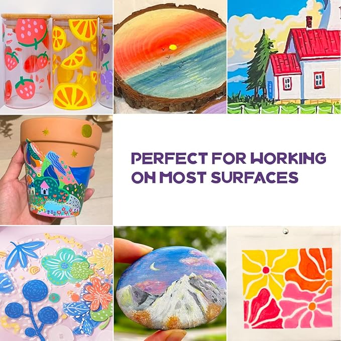 Arrtx Acrylic Paint Pens 60A,Brush Tip Acrylic Markers Set for Rock Painting,Glass,Stone,Wood,Ceramic Fabric