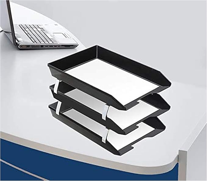 Acrimet Facility 3 Tier Letter Tray, Front Load, Letter Size/A4, Desktop File Organizer, Plastic (Black Color)