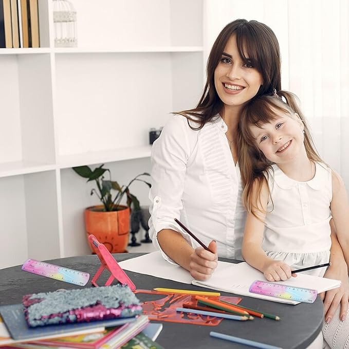 2Pcs Soft Flexible Ruler, Mabor 6Inch Bendable Ruler Plastic Bend Ruler with Centimeters and Inches Colorful Straight Ruler for Kids Student Home School Office Supplies