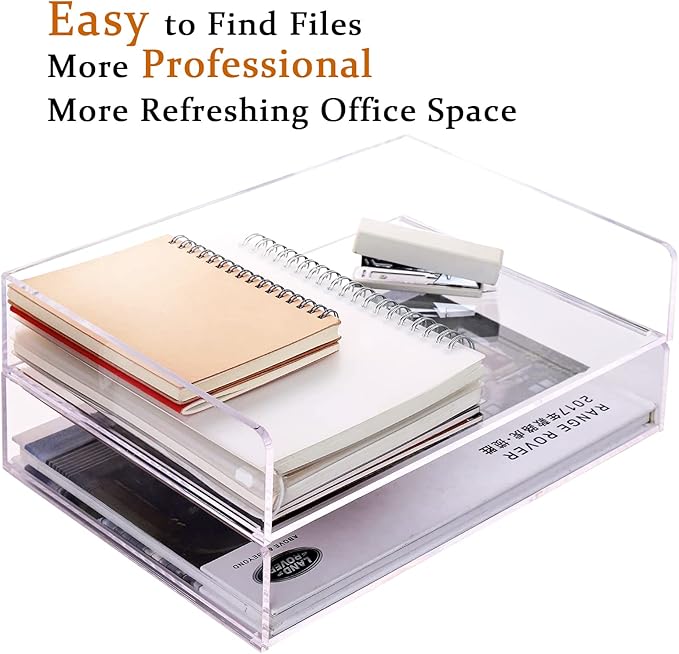 Paper Tray Organizer Clear Acrylic Desk Organizers and AccessoriesOffice Supplies Organization Stackable File Holder-Art Storage for School Classroom Workspace Letter Tray-2 Pack/2 Tier…
