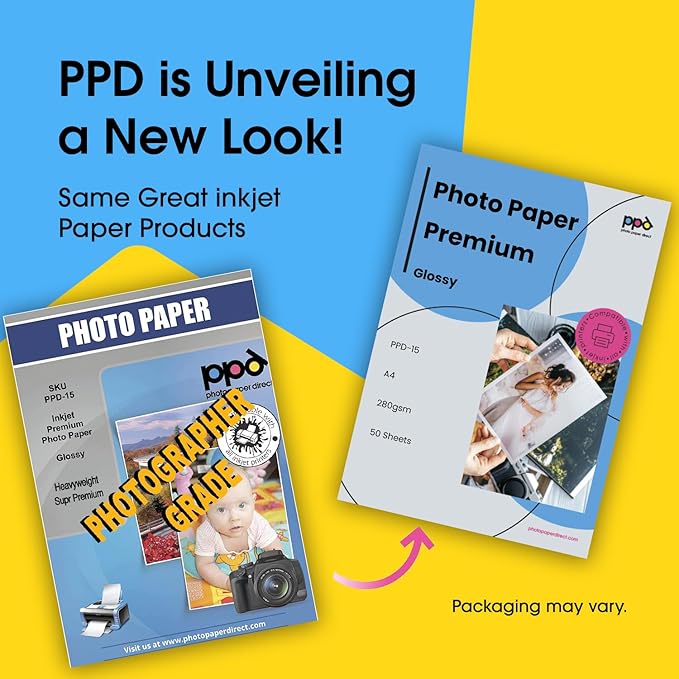 PPD Glossy Photo Paper for Inkjet Printer, 8.5 x 11" Premium Quality Printable Sheets for Custom Picture, Professional Photographic Instant Dry For Normal, Dye or Pigment Ink (50 Pack/255 gsm)