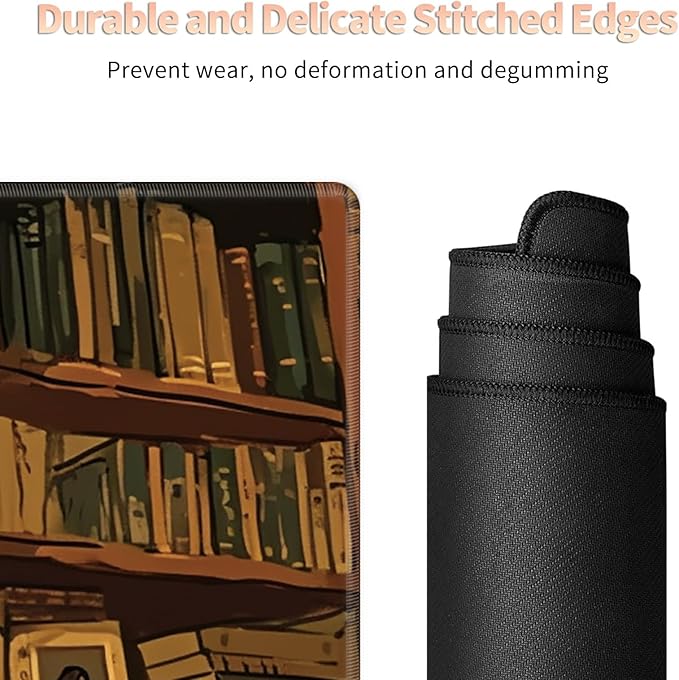 Desk Mat Large Gaming Mouse Pad (31.5x11.8 inch) with Stitched Edges, XL Mouse Pad +Coaster, Extended Mouse Mat Keybroad Mousepad Non-Slip Rubber for Gamer Men Women, White Cat Library