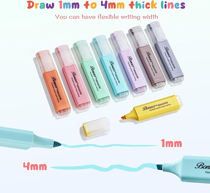 Pastel Highlighters,Chisel Tip Marker Pen,8 Assorted Macaron Colors Highlighter Pens, Mini Highlighters,Water Based, Quick Dry For Back to School Supplies，Aesthetic Highlighter for Office