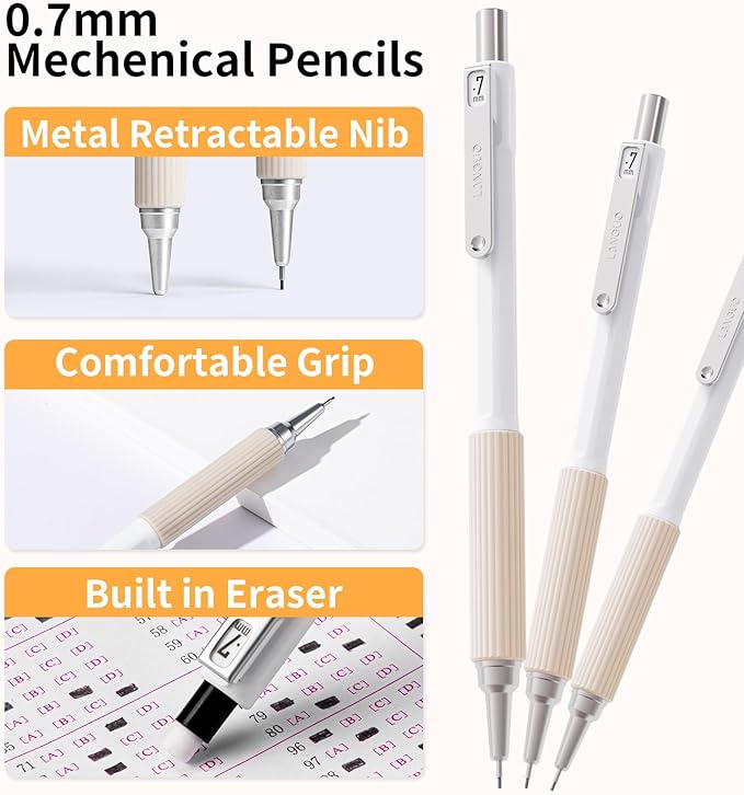 Mechanical Pencil Set with Case, 4PCS 0.7mm Art Mechanical Pencils + 40PCS HB Lead Refills + 40PCS 2B Lead Refills + 3PCS Erasers+ 1PCS Case, Drawing Mechanical Pencils for Writing, Sketching