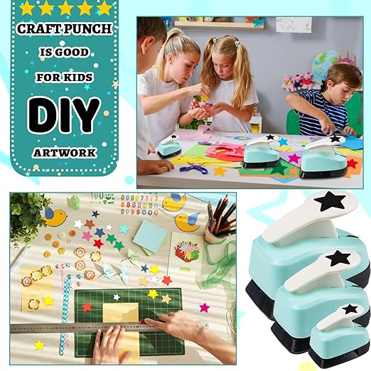 Star Punch Paper Craft Tool, 3Pcs Different Size Star Shaped Hole Puncher for Scrapbook Supplies, Card Making, DIY Crafts, Estrella Paper Cutter & Punch Set for Papel Crafts