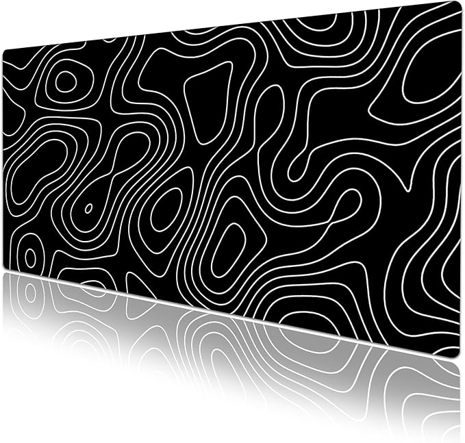 Black Topographic Desk Pad Protector, Stitched Edges Mouse Pad, Large Office Desk Mat, Non-Slip Desk Blotter, Laptop Desk Pad, Desk Writing Pad for Office and Home (31.5" x 15.7 ")
