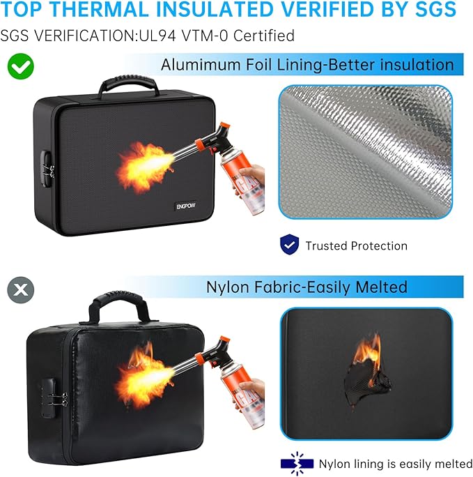 ENGPOW Fireproof Document Box with Lock, 5200℉ Soft Case Fireproof Box with 25 Colorful Pocket Accordion File Folder, Fireproof Water Resistant Safe File Organizer Storage for Important Documents