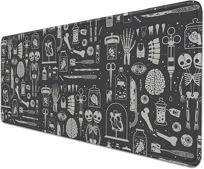 Human Skeleton Medical Mouse Pad,Large X Ray Mousepad Desk Pad with Stitched Edges,Non-Slip Waterproof Rubber Base Mouse Mat for Office Computer Keyboard Laptop Home(27.5x11.8 in)