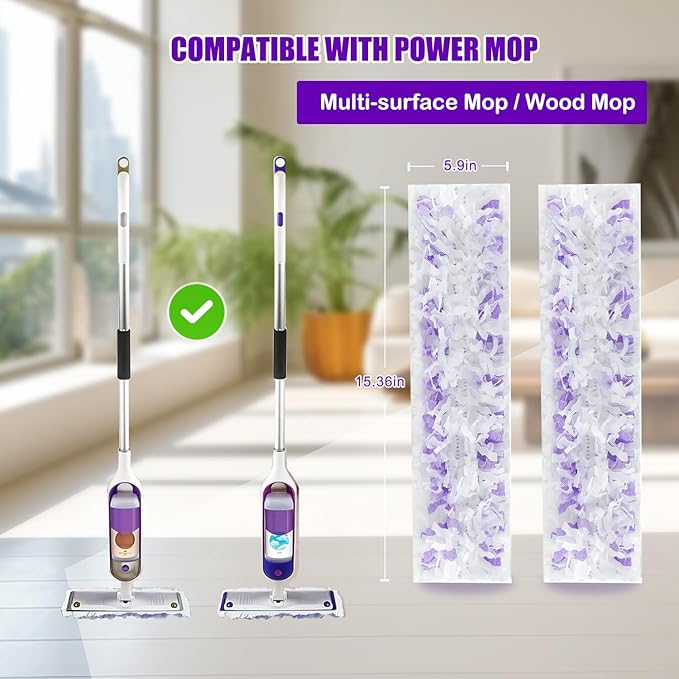 Power Mop Pads Compatible with Swiffer Power Mop Refills, Disposable Multi-Surface Power Mop Refills for Swiffer Wet Pads Refill, Cleaning Supplies for Swiffer Power Mop Pads, Unscented,25 Pack