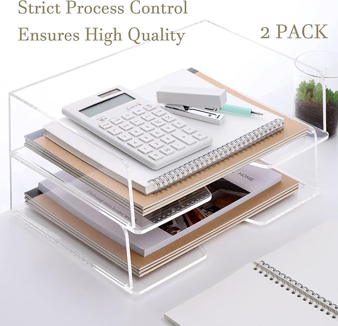 Acrylic Paper Tray Desk Organizers and Office Suplies Document Storage Enlarged Letter Tray Clear Paper Organizer (Large Horizontal)…