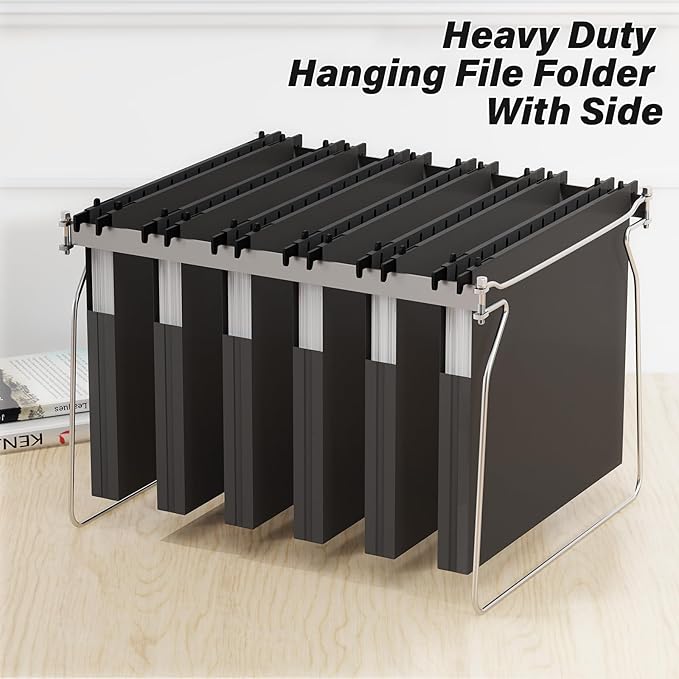 Ansook Extra Capacity Plastic Hanging File Folders,1" Expanding Accordian Pocket,Heavy Duty for Filing Cabinet, Hard and Durable Hang Folders,Insertable Tabs,Letter Size,Black- 12 Pack