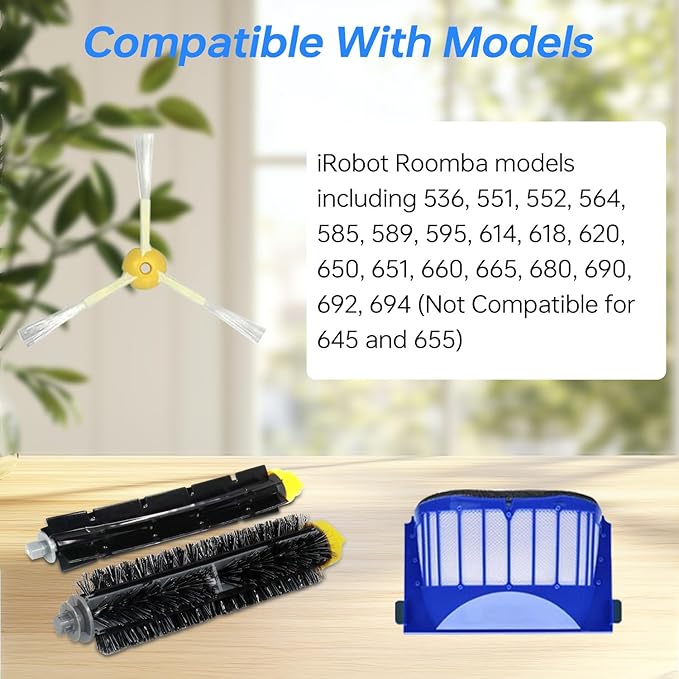 BEBEMOR Replacement Accessories Kit for iRobot Authentic Replacement Parts all Roomba 600 series, 614, 675, 692, 694 & 500 Series 595 585 564-6 Filter, 6 Side Brush, 3 Bristle and Beater Brush Set