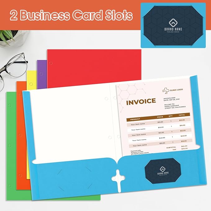 Folders with Pockets, 120 Pack Assorted Colors, 3 Hole Punched with Business Card Slot, Letter Size File Folders for School, Office, Home