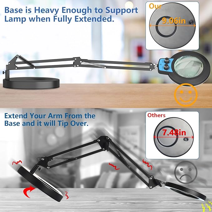 12X Magnifying Glass with Light Hands Free, 2025 New Upgrade Infinite Color and Brightness Desk Lamp & Clamp, 2-in-1 LED Lighted Magnifier Stand for Craft Reading Hobby Close Work-Blue