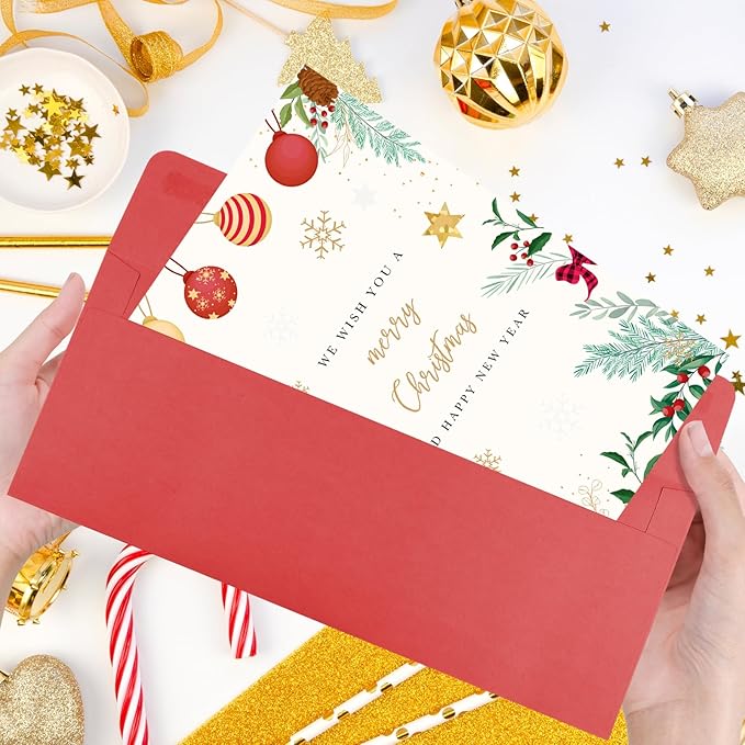 100 Pack Red #10 Business Envelopes, Standard Envelopes Self Seal, 4 1/8 x 9 1/2 Inch Letter Size Business Mailing Envelopes for Checks Invoices Statements Baby Shower Christmas Wedding Birthday