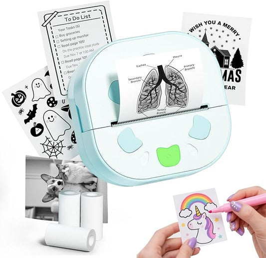 Mini Sticker Printer PrintPods, Portable Bluetooth Sticker Maker Machine with 3 Rolls Paper, D21 Thermal Inkless Photo Printer, Impresora Portátil for Phone DIY Photos Study Notes Journal Kids Gift