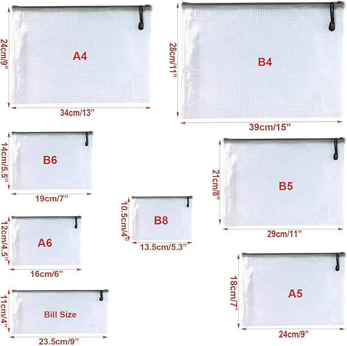 Oaimyy-A3(17"x 11.5",12 Pcs), Mesh Zipper Pouch Document Folders Bag & Plastic Zip File Folders for School Office Supplies, Travel,Puzzles Games Organizing Storage-Black