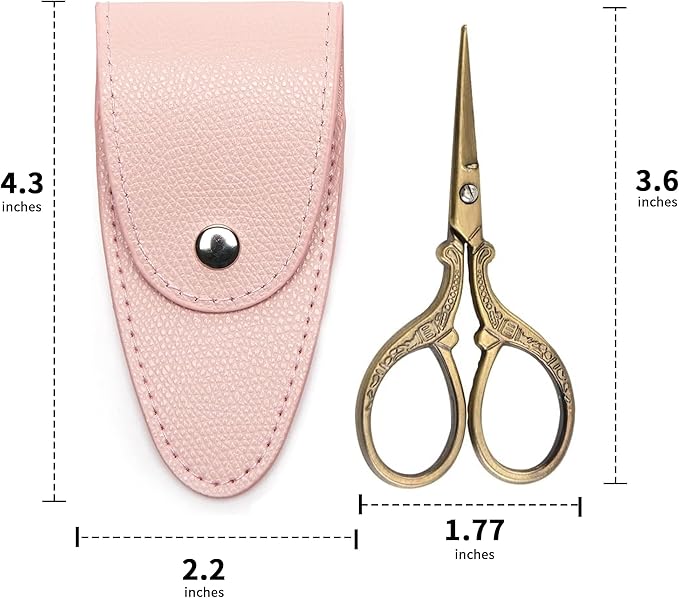3.6 inch Sewing Embroidery Scissors, Straight Sharp Stainless Steel Sharp Scissors with leather sheath cover,DIY tools for Threading Needlework Dressmaker Artwork Everyday Use (Bronze)