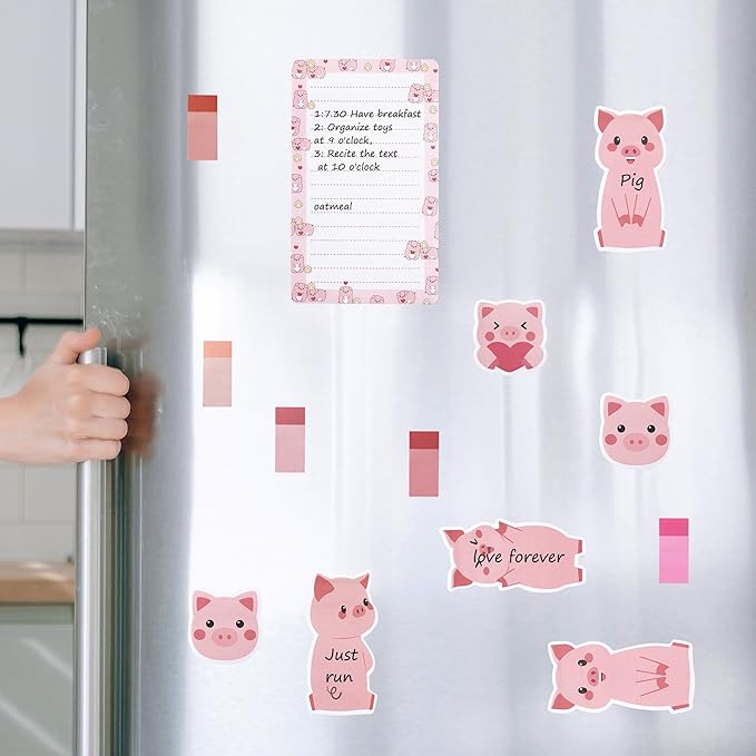 B1ykin Sticky Notes Set, Cartoon Theme Cute Self-Stick Notes Pad Teacher Appreciation Gifts， Self-Adhesive Writing Memo Pages Sticky to Do Notepad for Kids Employee School Office (Pink Piggy)