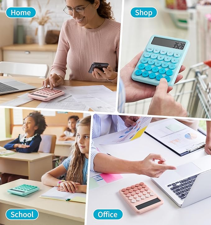 Desk Cute Blue Calculator with Big Buttons, Calculators Desktop, 12 Digit with Large LCD Display, Basic Standard Calculator,Mechanical Switch Aesthetic Calculators Office Supplies for Home and School