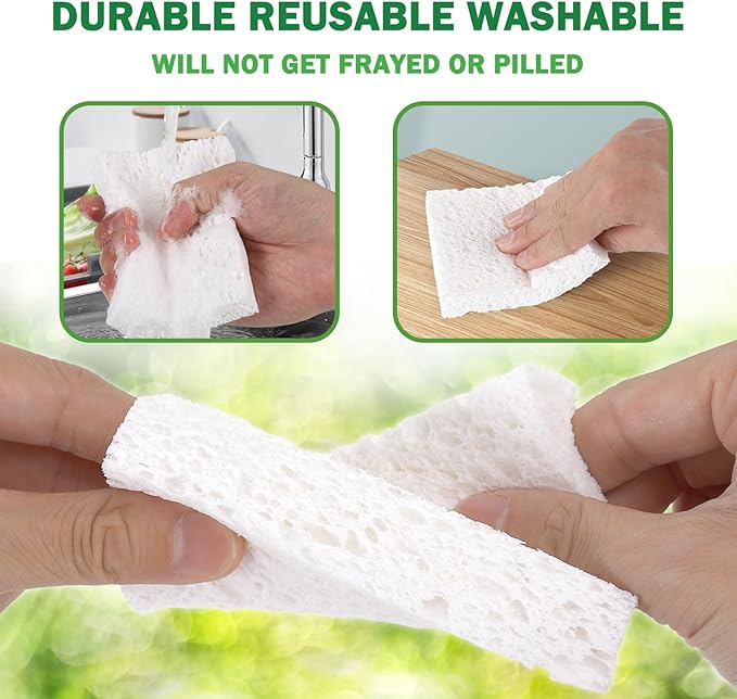 Vilphel White Plant Based Sponges for Kithcen, 24 Count, Dehydrate, Natural, Organic, Non Abrasive, No odor, Durable Washable Recycled Soft Bio-Based Cellulose Sponge for Washing Dishes and Countertop
