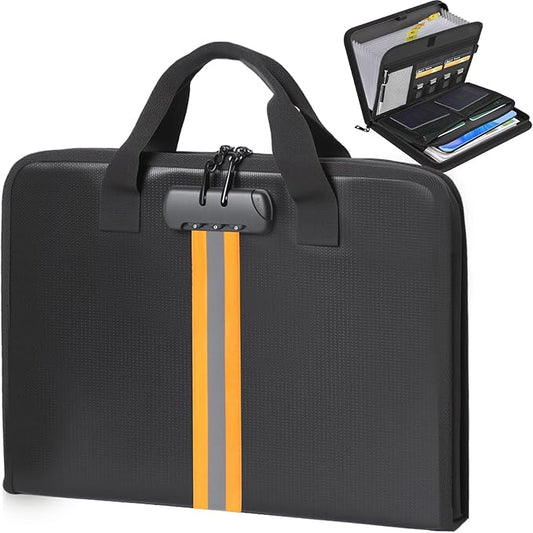 Accordion File Organizer with Combination Lock,Fireproof Expanding File Folder with Multi Pockets,13 Pockets Document Organizer with Handle & Labels,Portable Home Travel Safe Storage Letter A4 Files