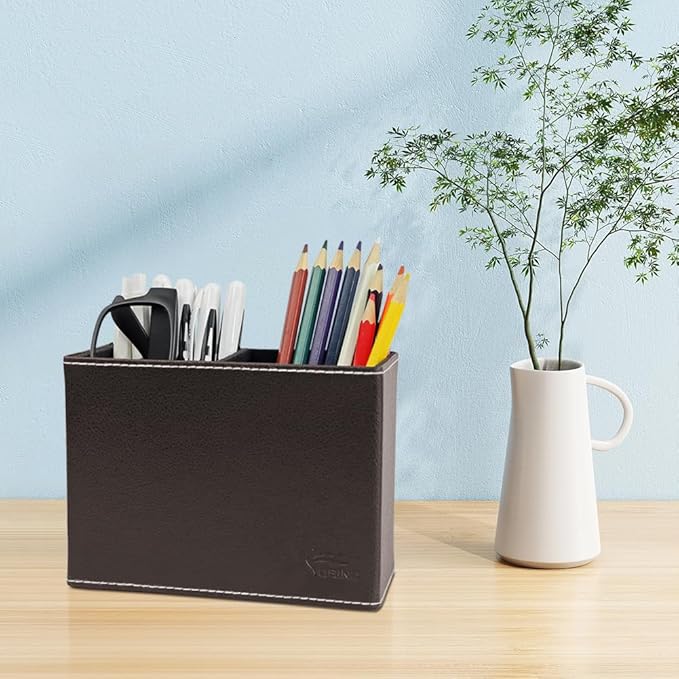 Pen Pencil Holder Cup Container PU Leather Desk Organizer Stand Decor Brush Scissor Holder Decoration Office Desk Home School