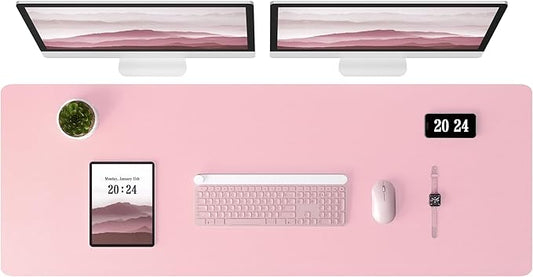 Aothia Leather Desk Pad Protector, Office Desk Mat, Large Mouse Pad, Laptop Desk Pad, Non-Slip PU Leather Desk Blotter, Waterproof Desk Writing Pad for Office and Home (Pink, 47" x 17")