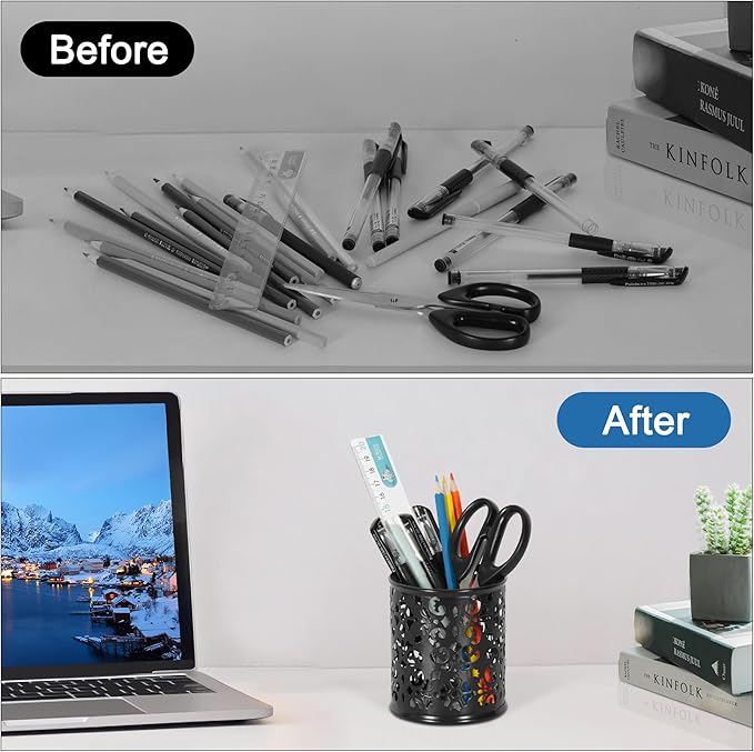 EasyPAG Black Pen Holder for Desk 2 Pack Metal Pen Holder Organizer Pencil Cup Holder for Home, Office, Classroom, School