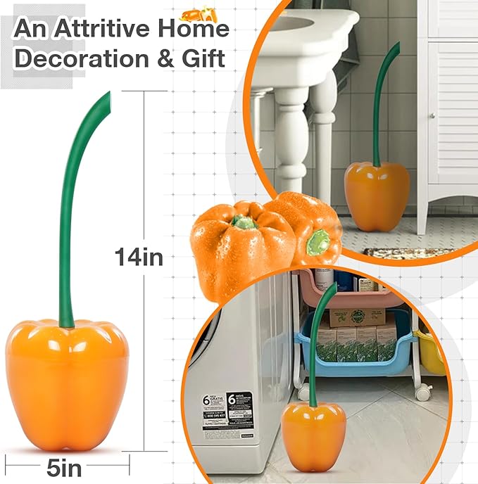 ADNIKIA Toilet Brush Bell Pepper, Toilet Bowl Brush and Holder, Sweet Pepper Toilet Cleaner Brush, Bathroom Chili Pepper Fruit Toilet Brush for Deeply Cleaning, Hot Pepper Toilet Brush Set