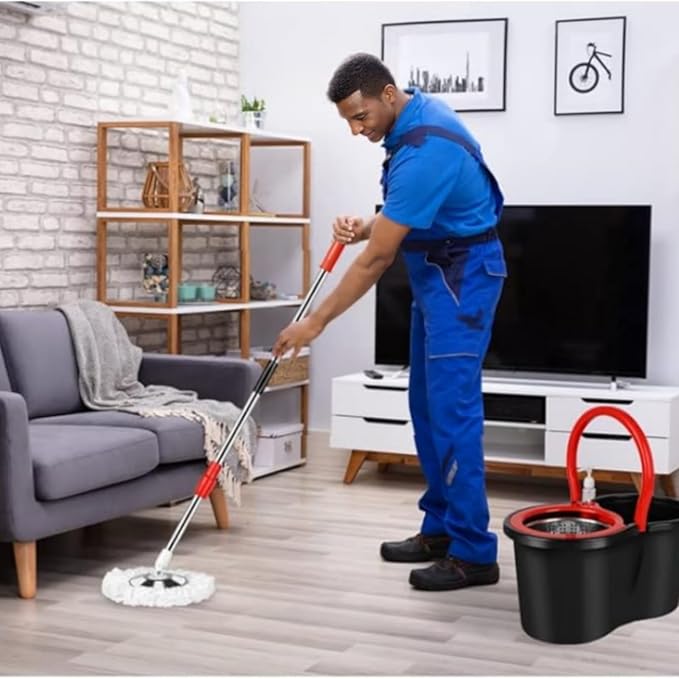 Spin Mop and Bucket with Wringer Set, 360° Spinning Mop Bucket System with 3 Microfiber Mop Replacement Heads Refills, 61" Stainless Steel Extended Handle for Floor Cleaning Home Office(20QT)