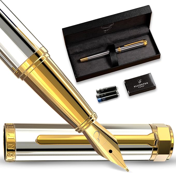 Ellington Pens Luxury Fountain Pen Set - Extra Fine Nib - Includes 3 Ink Cartridges, Refillable Ink Converter, Gift Box - Fountain Pens For Writing, Calligraphy, Journaling (The Presidential Oath)