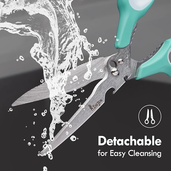 All Purpose Kitchen Scissors for Food and Heavy-Duty, Stainless Steel Cooking Shears for Chicken, Poultry, Meat, Herbs, Fish, Bones, Multi-Purpose Cooking Accessories with Cap and Sharpener