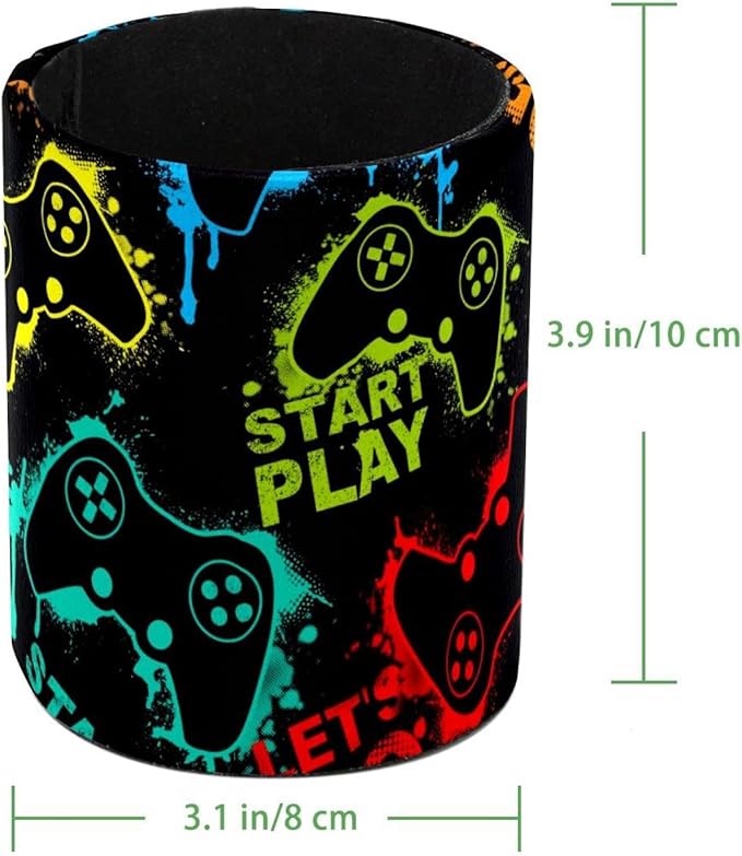 PVC Leather Circular Pen Holder for Desk Abstract Colorful Joystick Game. Pencil Organizer Holder Makeup Brush Holder with Flannel Lining Office Desk Organizer