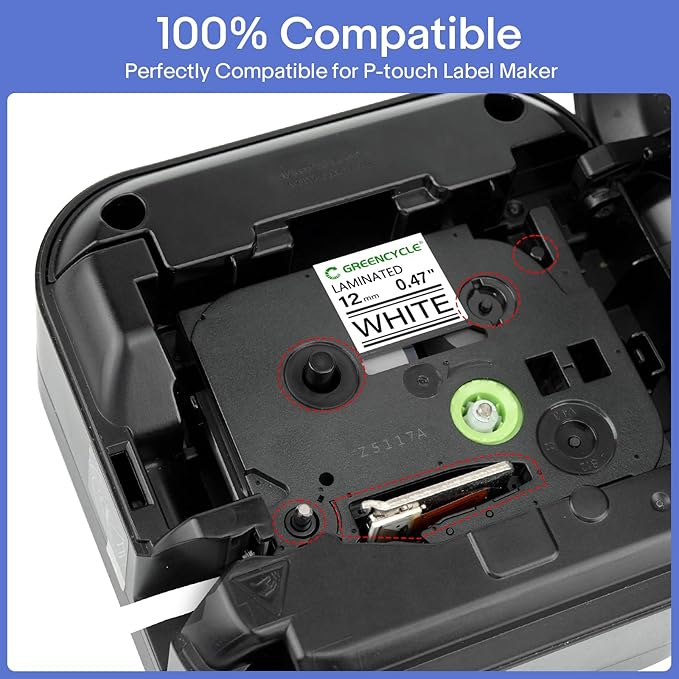 GREENCYCLE 3 Pack Label Maker Tape 12mm 0.47" Laminated White Compatible for Brother P-Touch Label Tape TZe-231 TZe231 TZ-231 TZ TZe Label for PT-D200 D210 D400 H100 H110 D410 D600