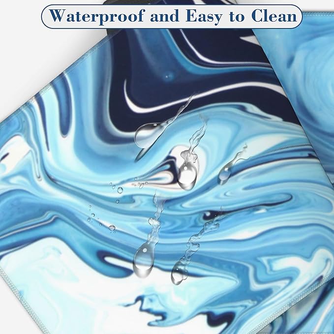 Large Gaming Mouse Pad for Desk Blue Marble Art Big Desk Mat Extended Mousepad with Stitched Edge and Non-Slip Base Long Computer Keyboard Mouse Mat for Home Office Work, 11.8 x 31.5 Inch