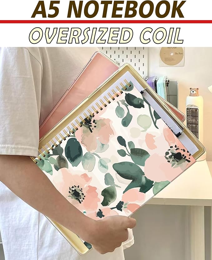 Spiral Notebook A5, Hardcover Journal for Women, 120 Pages Thick College Ruled Paper, Perfect for Office, School, or Home Use(Abstract Flower)