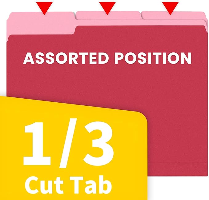 SUNEE File Folders, 120 Pack Manilla Folders 8.5 x 11, Colored File Folders Home Office School Supplies for Documents Files Paper, Red