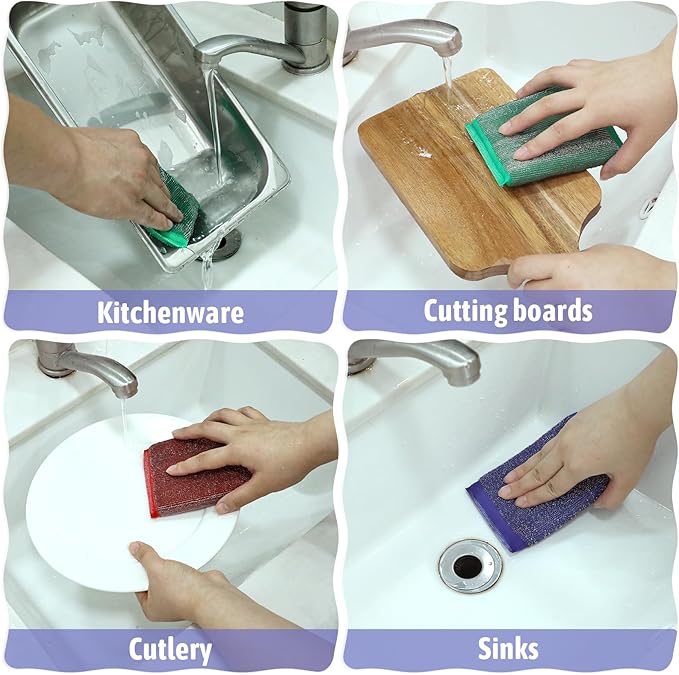 Qianyu 30 PCS Steel Scrub Sponges Steel Scrubber for Dishes Wash Dish Sponge Non-Scratch Cleaning Sponges Scrubbing Pads Heavy Duty Scrubber Hard Surface Cleaning Tool for Kitchen Dish Pan Pot Stains