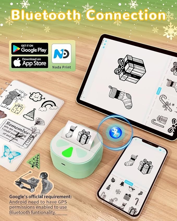 Sticker Printer, Print Pods Mini Printer, Bluetooth Thermal Sticker Maker Machine with 3 Rolls Paper, Print Pod Mini Printers for iPhone, Impresora Portátil for Study Note, Journal, DIY, Kids Gift