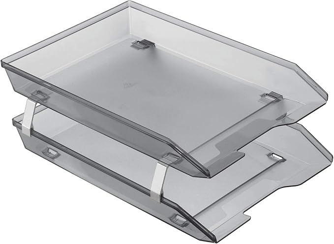 Acrimet Facility 2 Tier Letter Tray, Front Load, Letter Size/A4, Desktop File Organizer, Plastic (Clear Smoke Color)