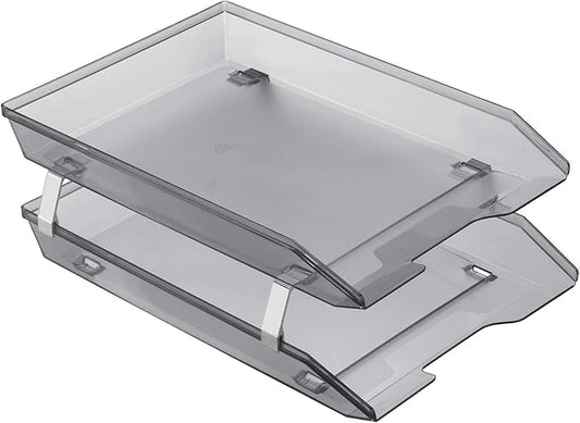 Acrimet Facility 2 Tier Letter Tray, Front Load, Letter Size/A4, Desktop File Organizer, Plastic (Clear Smoke Color)