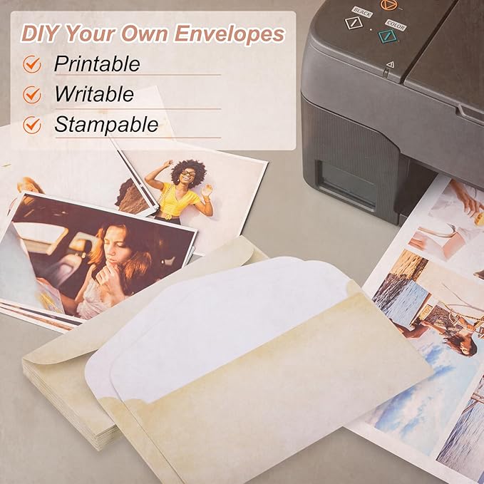 MECCANIXITY 48 Packs Envelopes Vintage Stationery Textured White Stationery Old Fashion Paper for Letter Writing, Invitations, Wedding-9 x 4 Inch