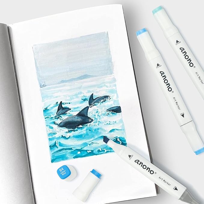 anono 120 Colors Alcohol Markers Set, Coloring Markers with Chisel and Fine Tips, Includes Carrying Case, Suitable for Book Painting and Coloring, White Barrel