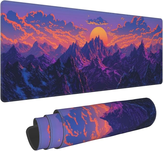 Purple Mountains Sunset Large Mouse Pad, Gaming Desk Mat, XL Keyboard Desk Pad Mat for Desktop, 31.5"x11.8" Non-Slip Base Big Mousepad with Stitched Edges